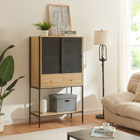 [En.Casa] – Buffet haut 140 x 80 x 40 cm effet chêne noir – 2 portes coulissantes – 3 compartiments – 2 tiroirs – Structure robuste et facile à monter