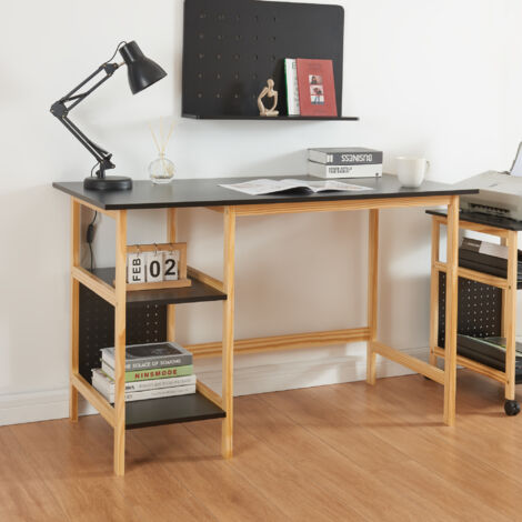 [En.Casa] – Bureau droit noir effet bois 120 x 60 x 75 cm – 2 étagères intégrées – Montage simple et rapide – Espace de rangement optimisé