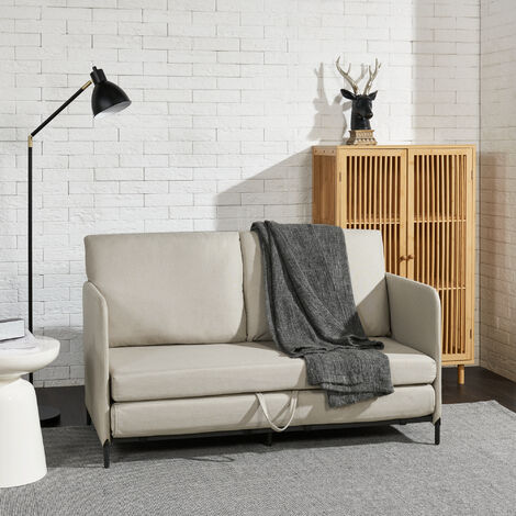 [En.Casa] – Canapé convertible 2 places beige – Dimensions 78 x 125 x 67 cm – Structure acier et rembourrage mousse – Housse tissu 100% polyester