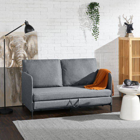[En.Casa] – Canapé convertible 2 places gris foncé – Dimensions 78 x 125 x 67 cm – Structure en acier – Housse en tissu 100% polyester