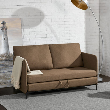 [En.Casa] – Canapé convertible 2 places marron – Dimensions 78 x 125 x 67 cm – Housse en tissu 100% polyester – Surface de couchage 120 x 186 cm