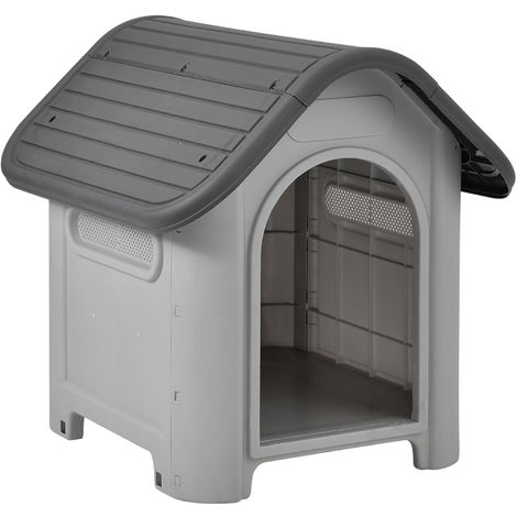 [en.casa] Caseta de plástico para perros- gris / negro - PVC - 75 x 59 x 66 cm