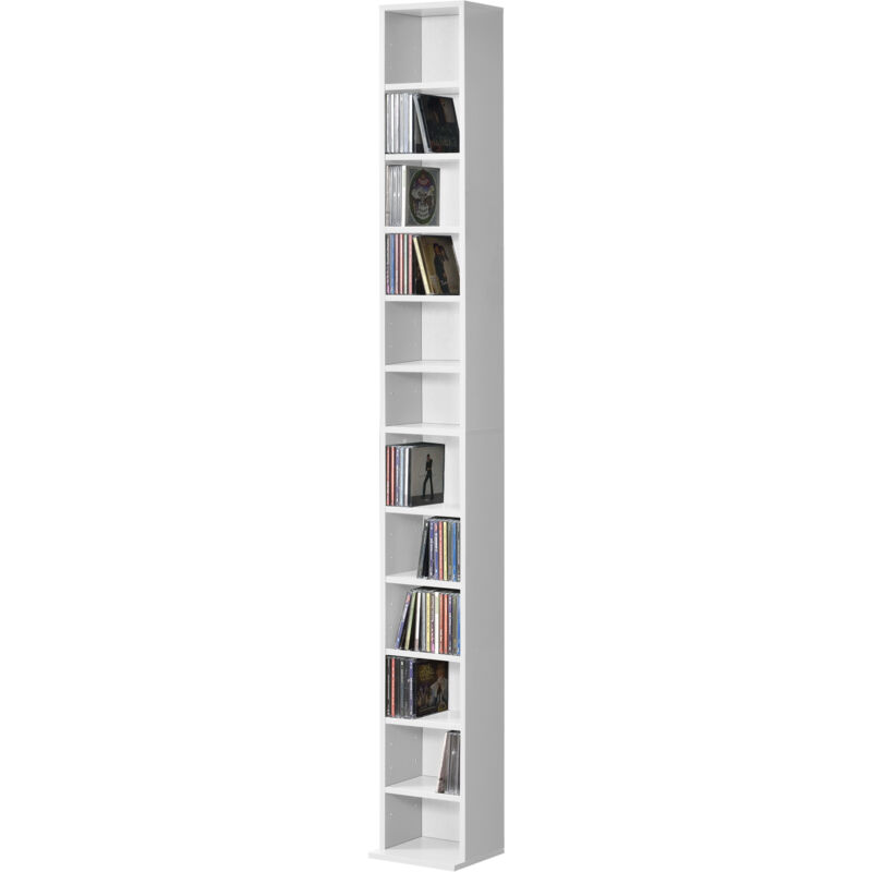 

Estante para CDs - Soporte para DVDs - 175 x 20 x 20 cm - Librería con 12 compartimientos - Blanco