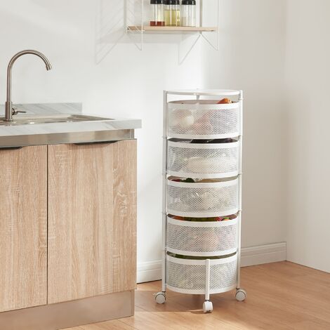[En.Casa] – Chariot de service à 5 niveaux acier 89,5 x 33 cm – Capacité 7 kg par panier – Roulettes pour mobilité – Idéal pour rangement bureau