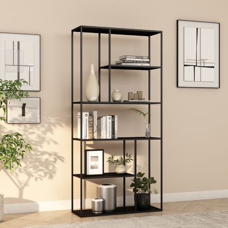 [En.Casa] – Étagère autoportante en acier noir 188 x 90 x 30 cm – 7 étagères – Capacité de charge 10 kg par grande étagère – Montage rapide