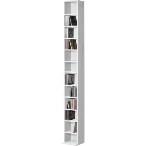 [En.Casa] – Étagère CD 175 x 20 x 20 cm blanc – 12 compartiments réglables – Panneau de particules mélaminé – Pour rangement salon et bureau