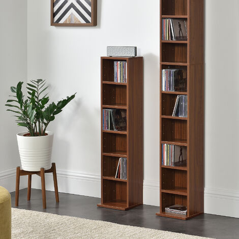 [En.Casa] – Étagère CD 90 x 20 x 20 cm – 6 compartiments en bois mélaminé effet noyer – Design élégant pour rangement optimal