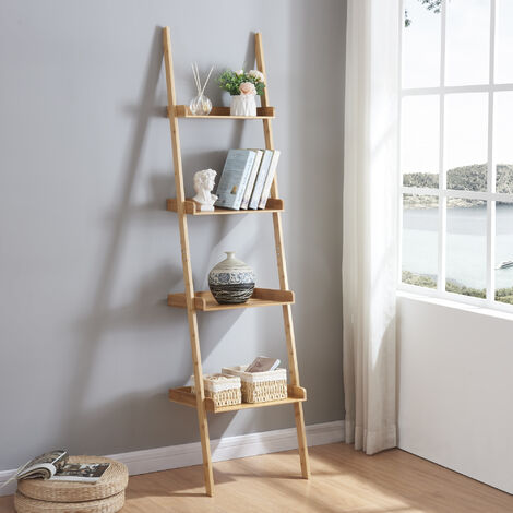 [En.Casa] – Étagère échelle bambou 176 x 44 cm naturel – 4 étagères de rangement – Design intemporel pour intérieur moderne