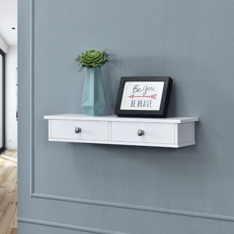 [En.Casa] – Étagère murale 10 x 60 x 15 cm blanche – 2 tiroirs vintage – Capacité 15 kg – Installation facile sans outils