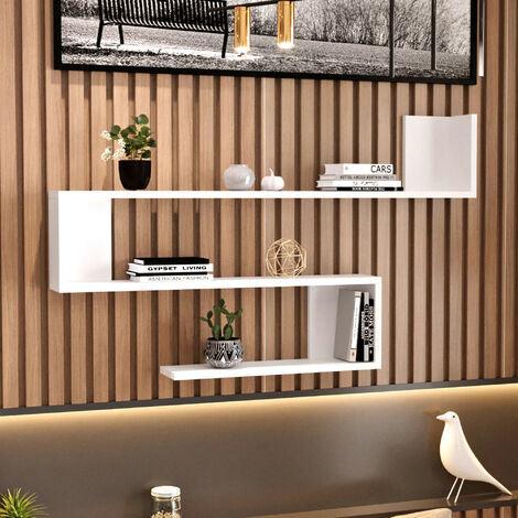[En.Casa] – Étagère murale 3 niveaux 71,5 x 120 x 14,5 cm – Panneau de particules mélaminé blanc – Montage simple et rapide