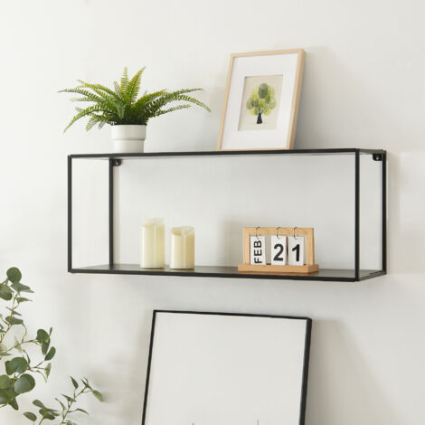 [En.Casa] – Étagère murale acier noir 90 x 25 x 35 cm – Capacité de charge 10 kg par tablette – Montage mural rapide et facile