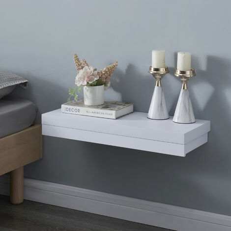 [En.Casa] – Étagère murale avec tiroir intégré 60 x 24 x 8 cm – MDF blanc – Capacité de charge 5 kg – Montage facile et rapide