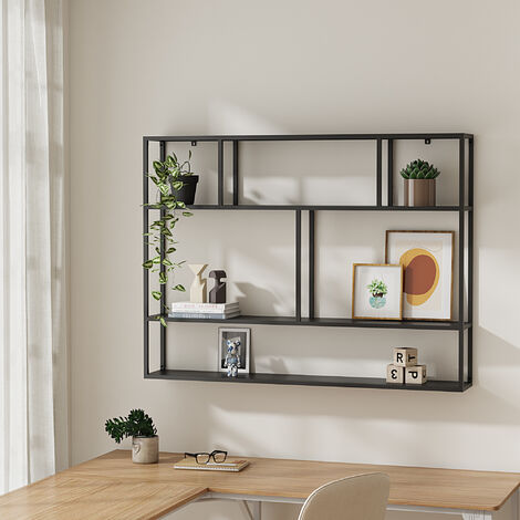 [En.Casa] – Étagère murale en acier noir 90 x 120 x 18 cm – 6 compartiments – Charge jusqu'à 5 kg par compartiment – Montage rapide