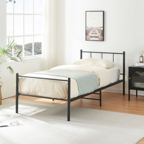 [En.Casa] – Lit simple en métal noir 90 x 200 cm – Sommier à lattes inclus – Structure robuste en acier – Hauteur 29,5 cm