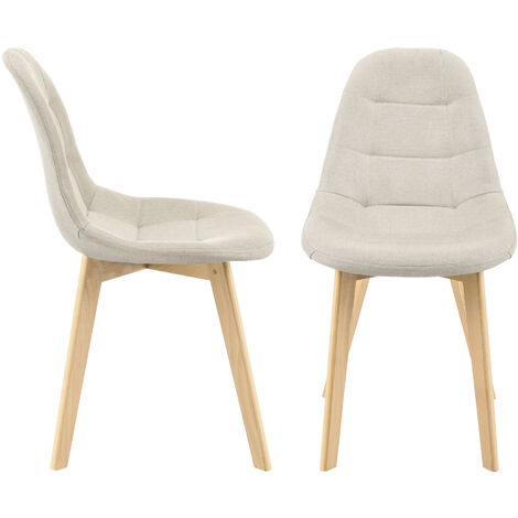 [En.Casa] – Lot de 2 chaises de salle à manger – Dimensions 86 x 53 x 47 cm – Hauteur d'assise 45 cm – Housse polyester – Pieds en hêtre – Beige