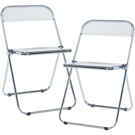 [En.Casa] – Lot de 2 chaises pliantes transparentes 74 x 46 x 47 cm – Structure acier chromé – Hauteur d'assise 45 cm – Capacité 120 kg
