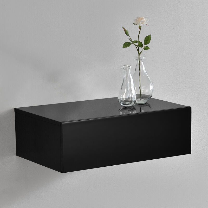 [en.casa] - Comodino da Parete con Cassetto Integrato 46x30x15 cm Nero Lucido