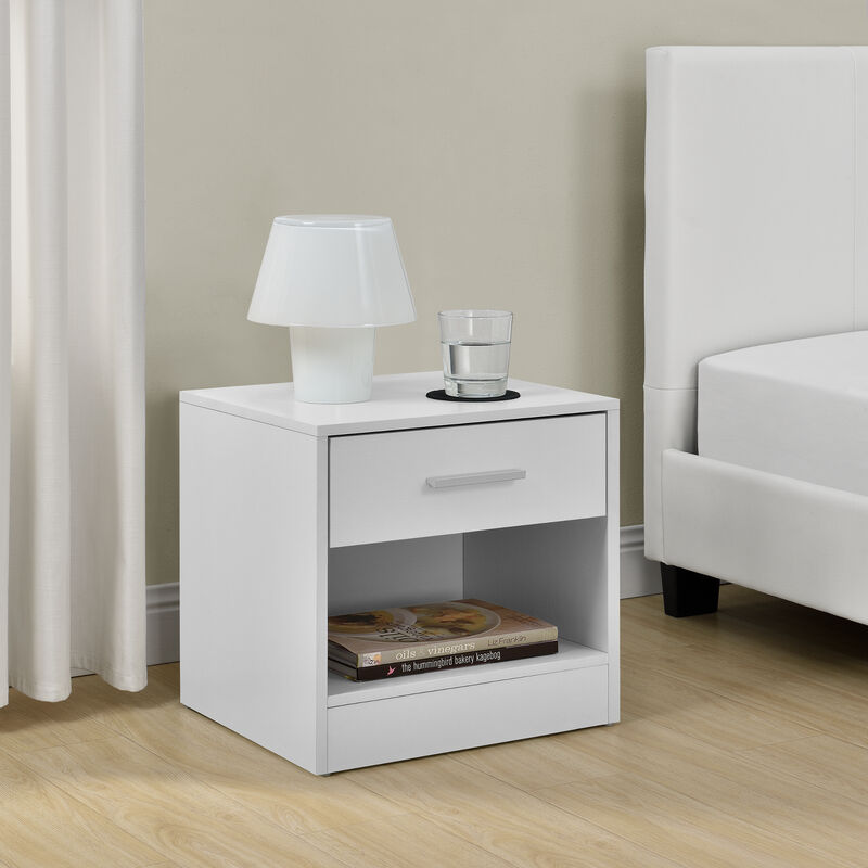 

Mesilla de noche elegante blanca moderna 1 cajón y 1 balda aglomerado