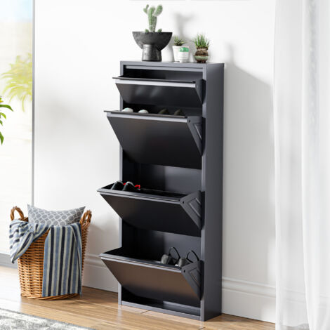 [En.Casa] – Meuble à chaussures 4 tiroirs inclinables gris – Rangement pour 6 paires – Dimensions 118x50x15 cm – Surface résistante aux rayures