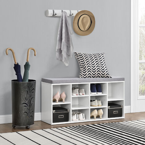 [en.casa] Meuble à Chaussures Armoire Rangement MDF Polyester Blanc Gris 103 x 30 x 48 cm
