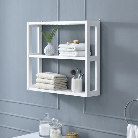 [En.Casa] – Meuble de rangement salle de bain 54 x 15 x 60 cm – 2 étagères – MDF laqué blanc – Assemblage facile sans outils