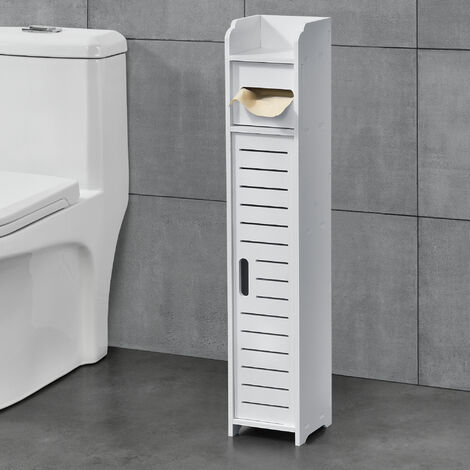 [En.Casa] – Meuble de salle de bain blanc avec dérouleur papier toilette – Bois composite – Dimensions 80 x 15 x 15 cm – Rangement pratique et élégant