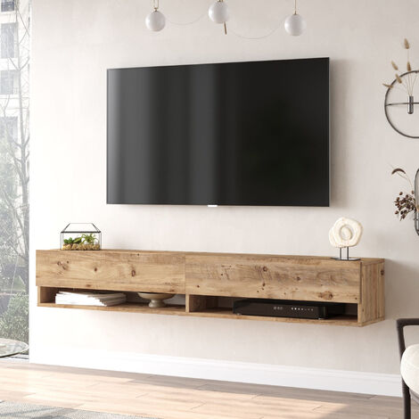 [En.Casa] – Meuble TV 2 portes effet chêne rustique – Dimensions 29,5 x 180 x 31,5 cm – Panneau de particules mélaminé – Rangement multimédia