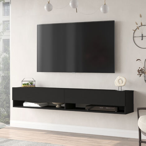 [En.Casa] – Meuble TV noir 2 portes – Dimensions 29,5 x 180 x 31,5 cm – Panneau de particules mélaminé – Rangement pratique avec 2 espaces supplémentaires