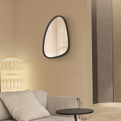 [En.Casa] – Miroir mural asymétrique 62 x 50 cm noir mat – Cadre MDF – Installation rapide avec kit de montage – Élégance pour salle de bain