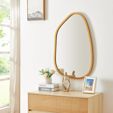 [En.Casa] – Miroir mural asymétrique 80 x 58 cm or – Design élégant pour salle de bain – Montage mural facile – Cadre MDF durable