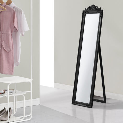 [En.Casa] – Miroir sur pied inclinable 160 x 40 cm noir mat – Cadre en bois d'eucalyptus – Design baroque pour intérieur élégant