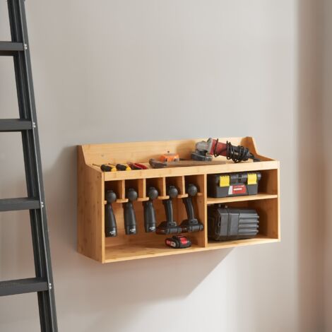 [En.Casa] – Organisateur d'outils mural en bambou 86 x 25 x 45 cm – Compartiments pour perceuses et outils – Montage mural rapide et facile