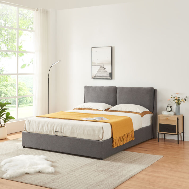[en.casa] - Polsterbett Lunner Mit Bettkasten 140x200 Cm Dunkelgrau