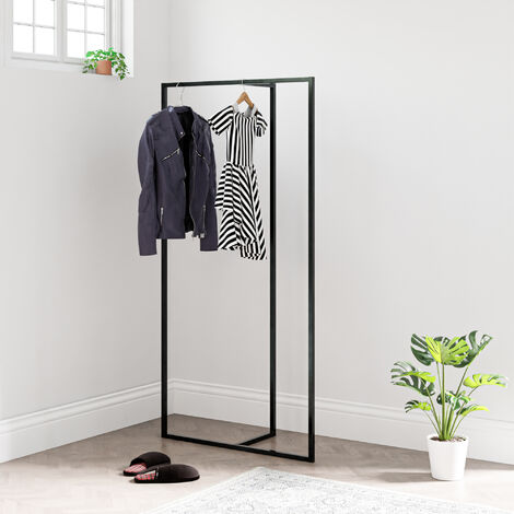 [En.Casa] – Portant à vêtements en acier noir 160 x 80 x 32 cm – Barre de penderie pour manteaux et robes – Montage rapide et facile