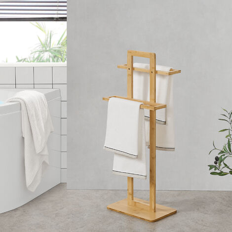 [En.Casa] – Porte-serviette sur pied en bambou 85 x 33,5 x 20 cm – Deux niveaux de rangement – Design naturel pour salle de bain - PIED 85 X