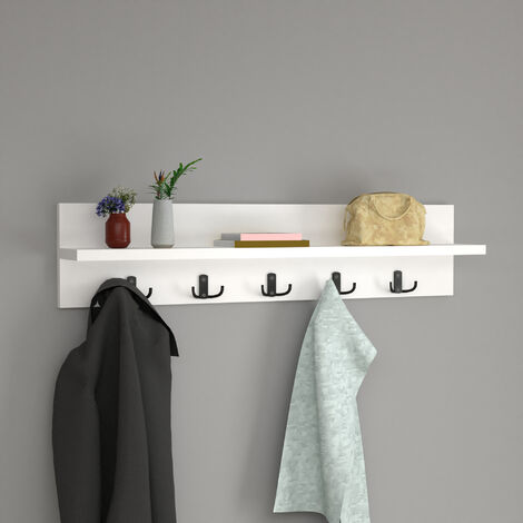 [En.Casa] – Portemanteau mural Hammarö 10 crochets – Dimensions 80 x 13 x 18 cm – Capacité jusqu'à 10 kg – Panneau de particules blanc