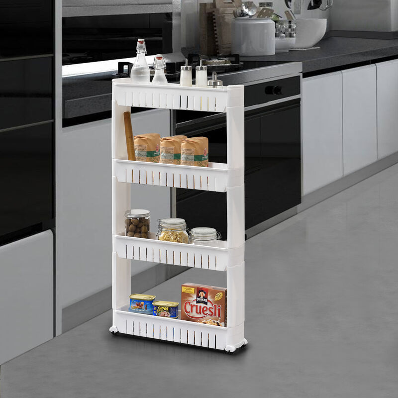 

Carro rodante - Blanco - 102 x 12 x 54,5 cm - Estante de la cocina - Carrito con ruedas - Cesta de almacenamiento