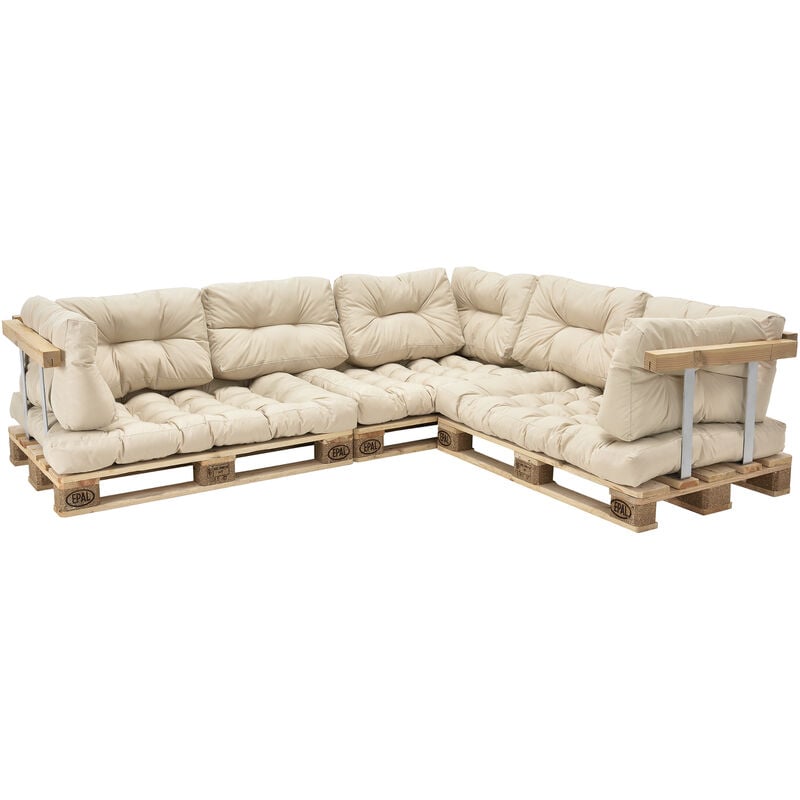 

Set de 11 cojines para sofá-palé - cojines de asiento + cojines de respaldo acolchados [beige] para europalé In/Outdoor