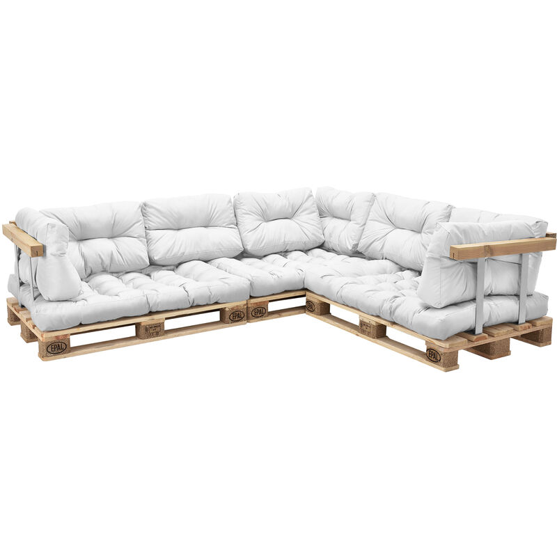 

Set de 11 cojines para sofá-palé - cojines de asiento + cojines de respaldo acolchados [blanco] para europalé In/Outdoor