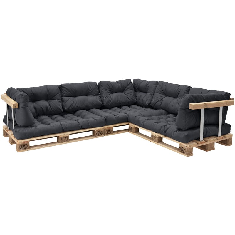 

Set de 11 cojines para sofá-palé - cojines de asiento + cojines de respaldo acolchados [gris oscuro] para europalé In/Outdoor