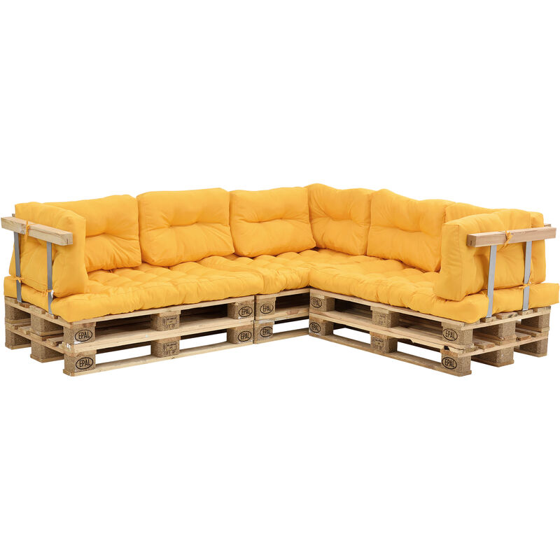 

] Set de 11 cojines para sofá-palé - cojínes de asiento + cojines de respaldo acolchados [mostaza] para europalé In/Outdoor