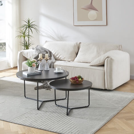 [En.Casa] – Set de 2 tables basses gigognes – Effet marbre noir – Structure métal – Hauteur 37/45 cm – Diamètre 60/80 cm – Montage rapide