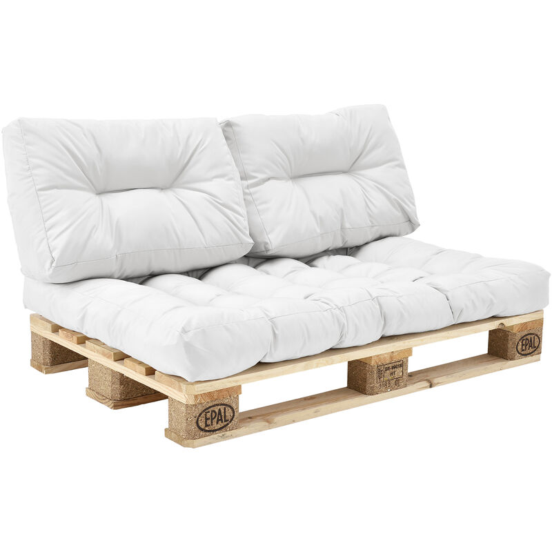 

Set de 3 cojines para sofá-palé - cojín de asiento + cojines de respaldo acolchados [blanco] para europalé In/Outdoor