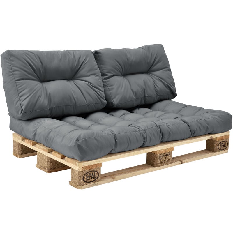 

Set de 3 cojines para sofá-palé - cojín de asiento + cojines de respaldo acolchados [gris claro] para europalé In/Outdoor
