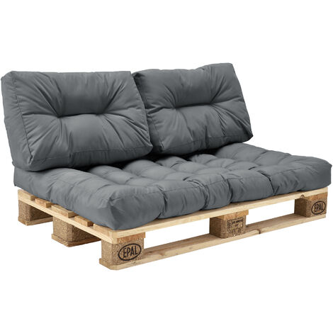 [en.casa] Set de 3 cojines para sofá-palé - cojín de asiento + cojines de respaldo acolchados [gris claro] para europalé In/Outdoor