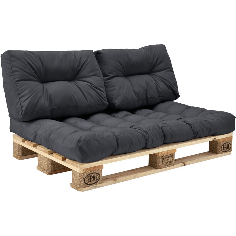 

Set de 3 cojines para sofá-palé - cojín de asiento + cojines de respaldo acolchados [gris oscuro] para europalé In/Outdoor