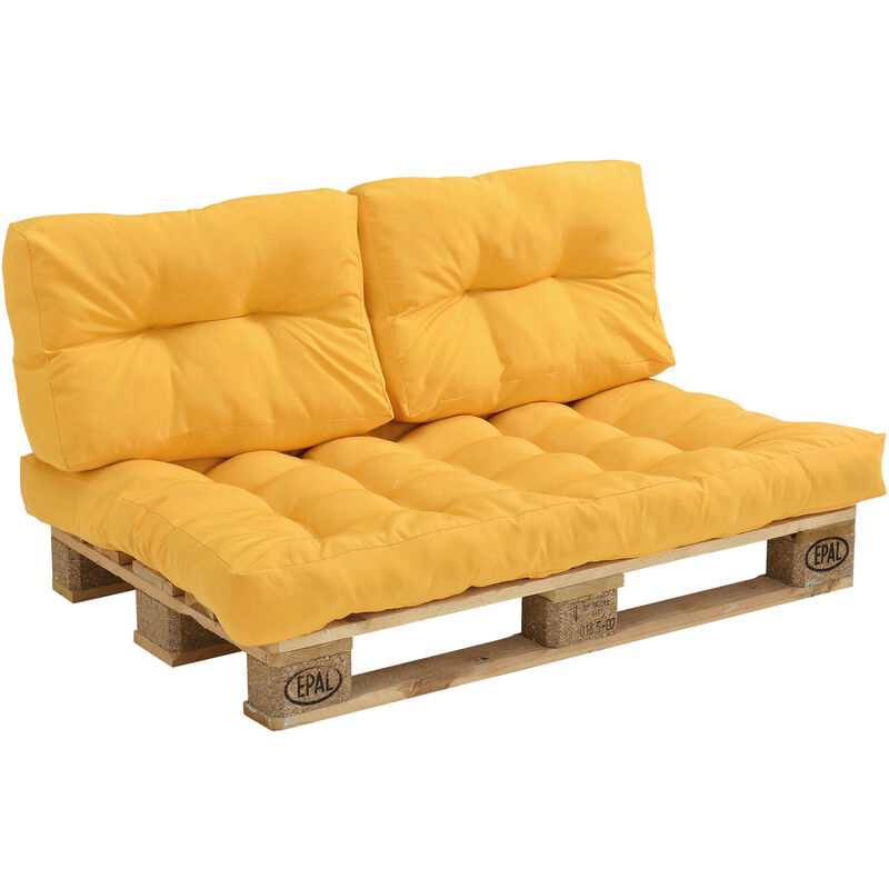 

Set de 3 cojines para sofá-palé - cojín de asiento + cojines de respaldo acolchados [mostaza] para europalé In/Outdoor