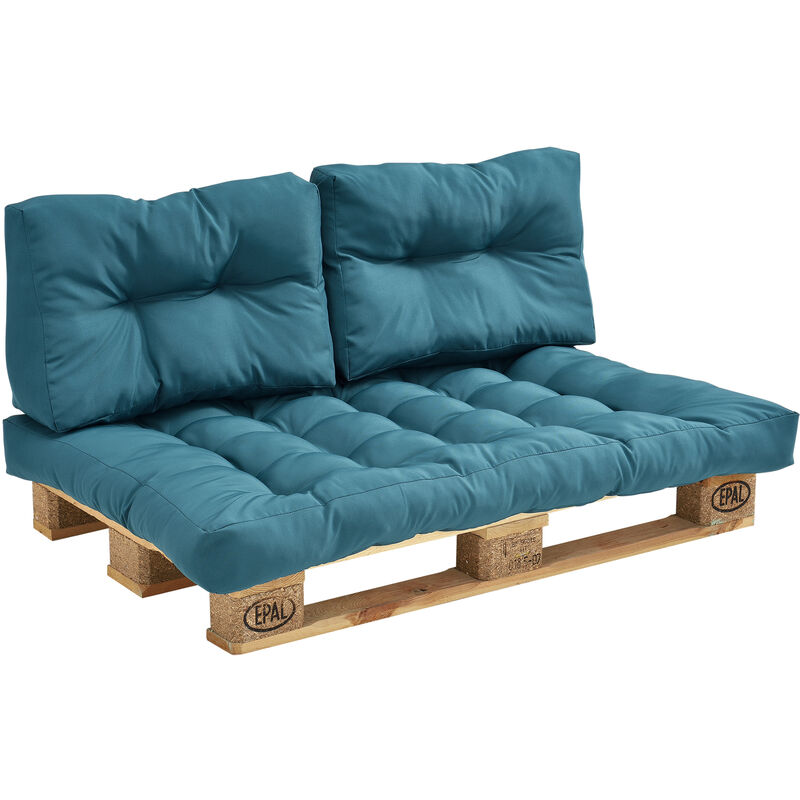 

Set de 3 cojines para sofá-palé - cojín de asiento + cojines de respaldo acolchados [turquesa] para europalé In/Outdoor
