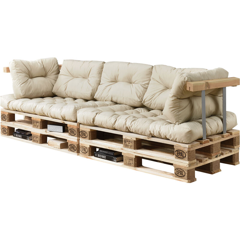

Set de 7 cojines para sofá-palé - cojines de asiento + cojines de respaldo acolchados [beige] para europalé In/Outdoor