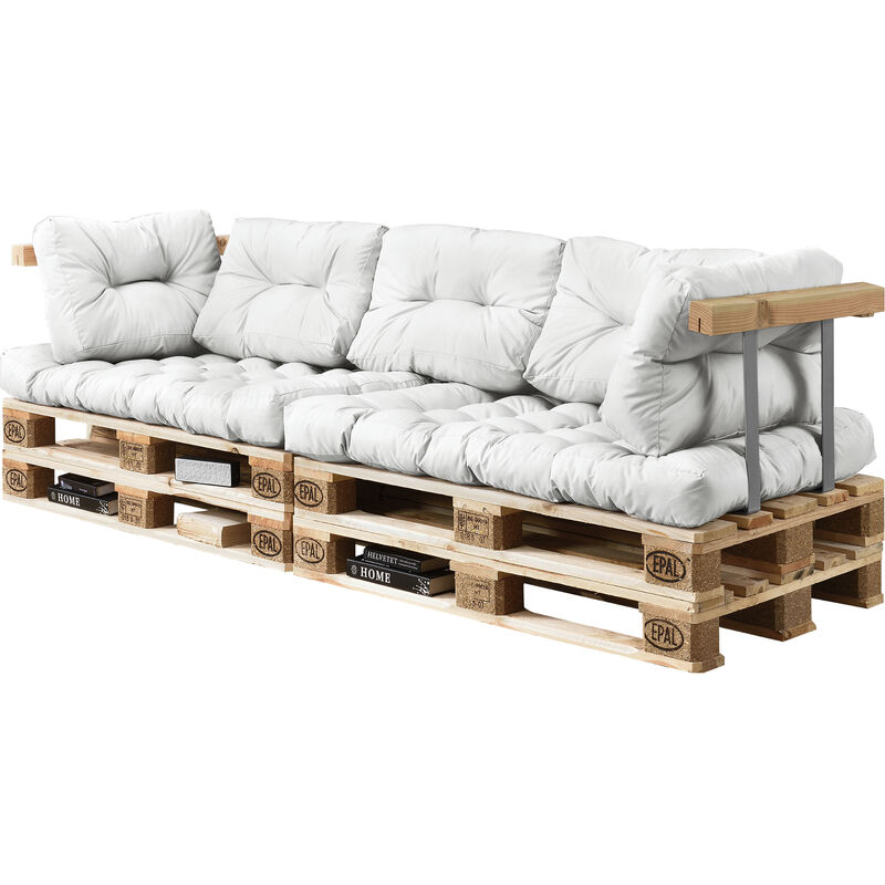 

Set de 7 cojines para sofá-palé - cojines de asiento + cojines de respaldo acolchados [blanco] para europalé In/Outdoor